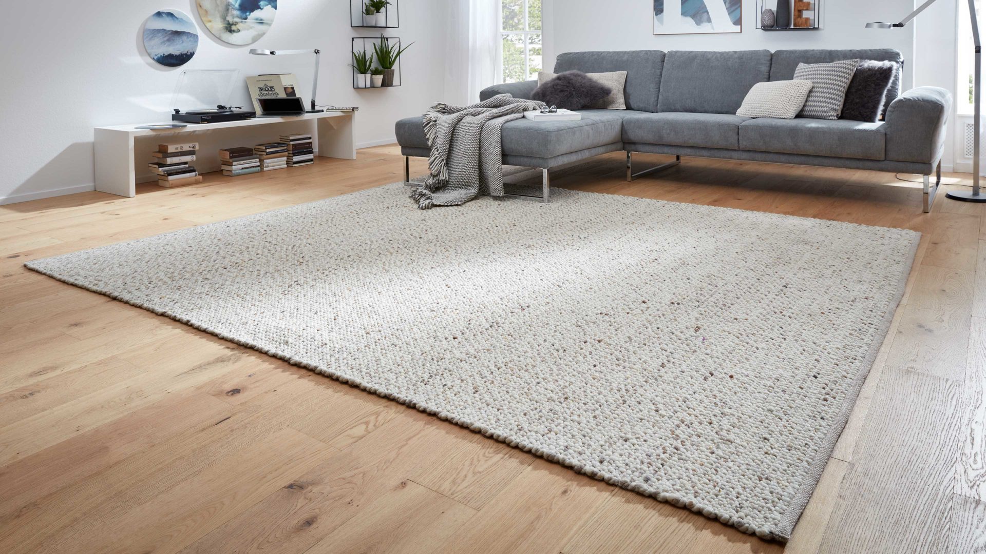 Handwebteppich Interliving aus Naturfaser in Beige Interliving Teppich Serie B-8001 sandfarbene Schurwolle – ca. 140 x 190 cm