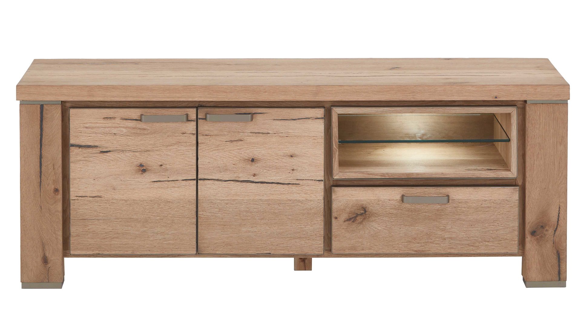 Lowboard WOODS & TRENDS aus Holz in Holzfarben WOODS & TRENDS Medien-Lowboard bzw. TV-Möbel Canova railwaybraunes Eichefurnier & Metall – zwei Türen, eine Schublade