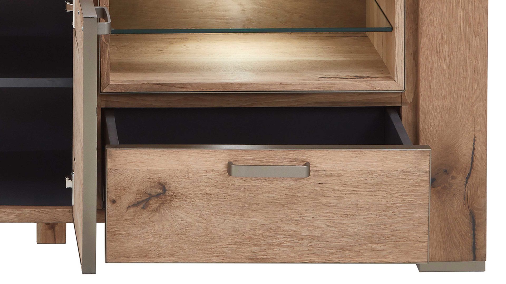 Lowboard WOODS & TRENDS aus Holz in Holzfarben WOODS & TRENDS Medien-Lowboard bzw. TV-Möbel Canova braunes Eichefurnier & Metall – zwei Türen, eine Schublade - Breite ca. 160 cm