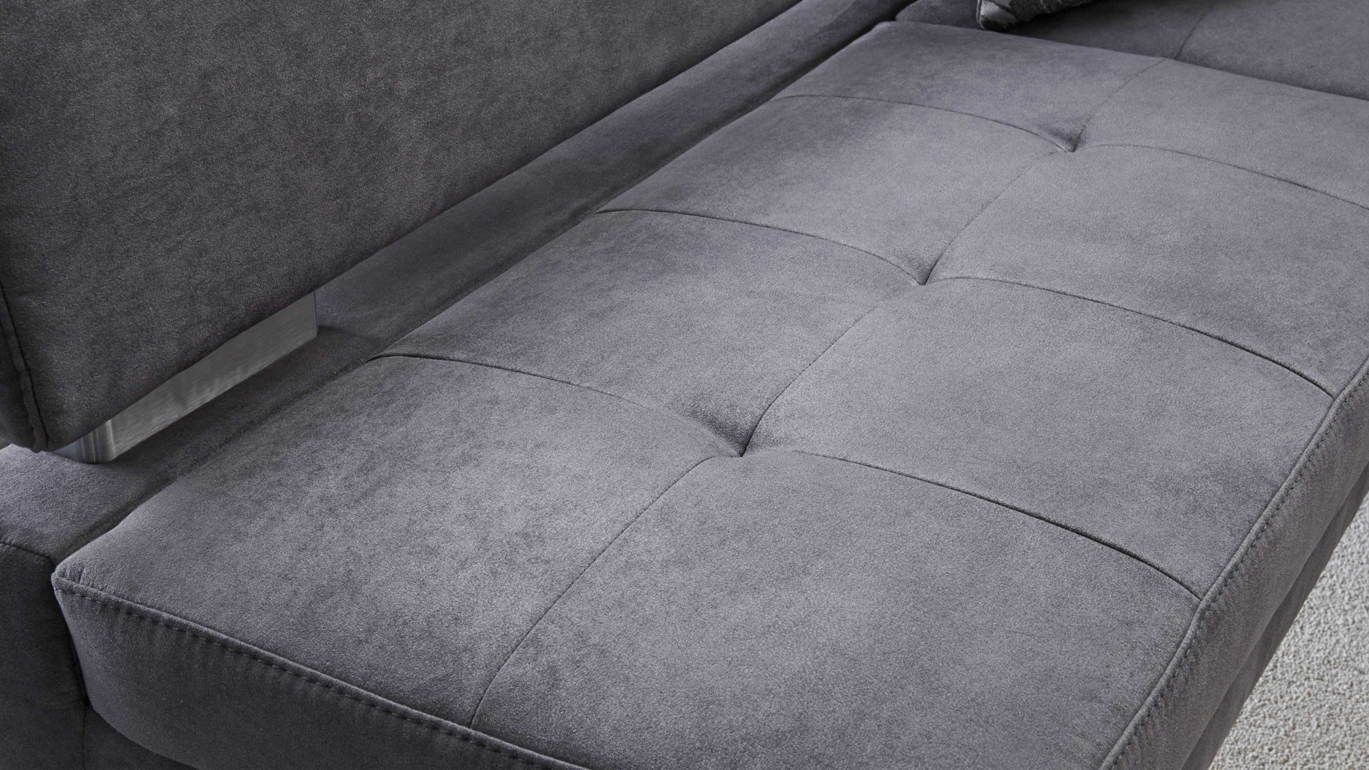 Eckbank combinessa aus Stoff in Anthrazit Combinessa Genesis - Eckbank anthrazitfarbene Mikrofaser 520-82 & Edelstahl – Stellfläche ca. 160 x 199 cm