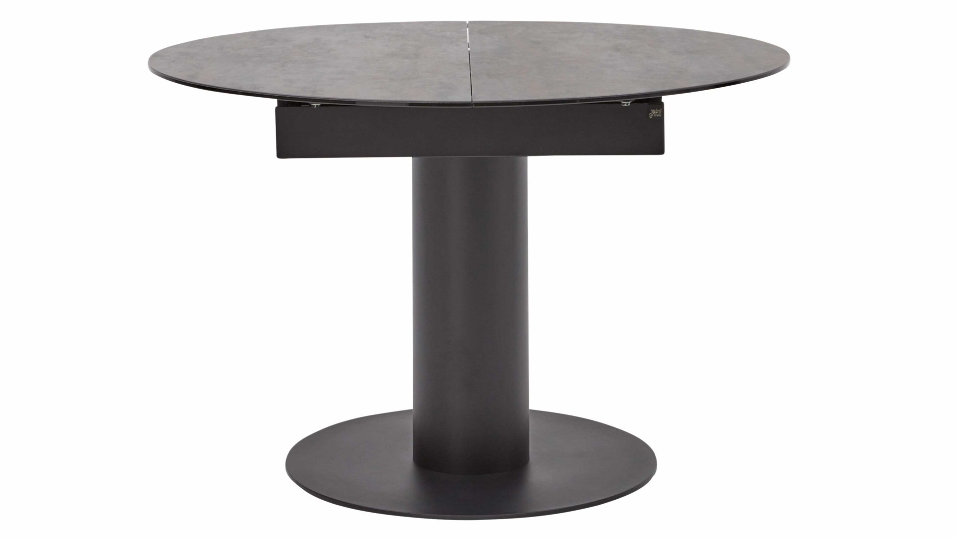 Auszugtisch Interliving aus Keramik in Dunkelgrau Interliving Esszimmer Serie 5104 – Auszugtisch dunkelgraue Tischplatte Industrial & schwarzes Metallgestell – Durchmesser ca. 120-180 cm