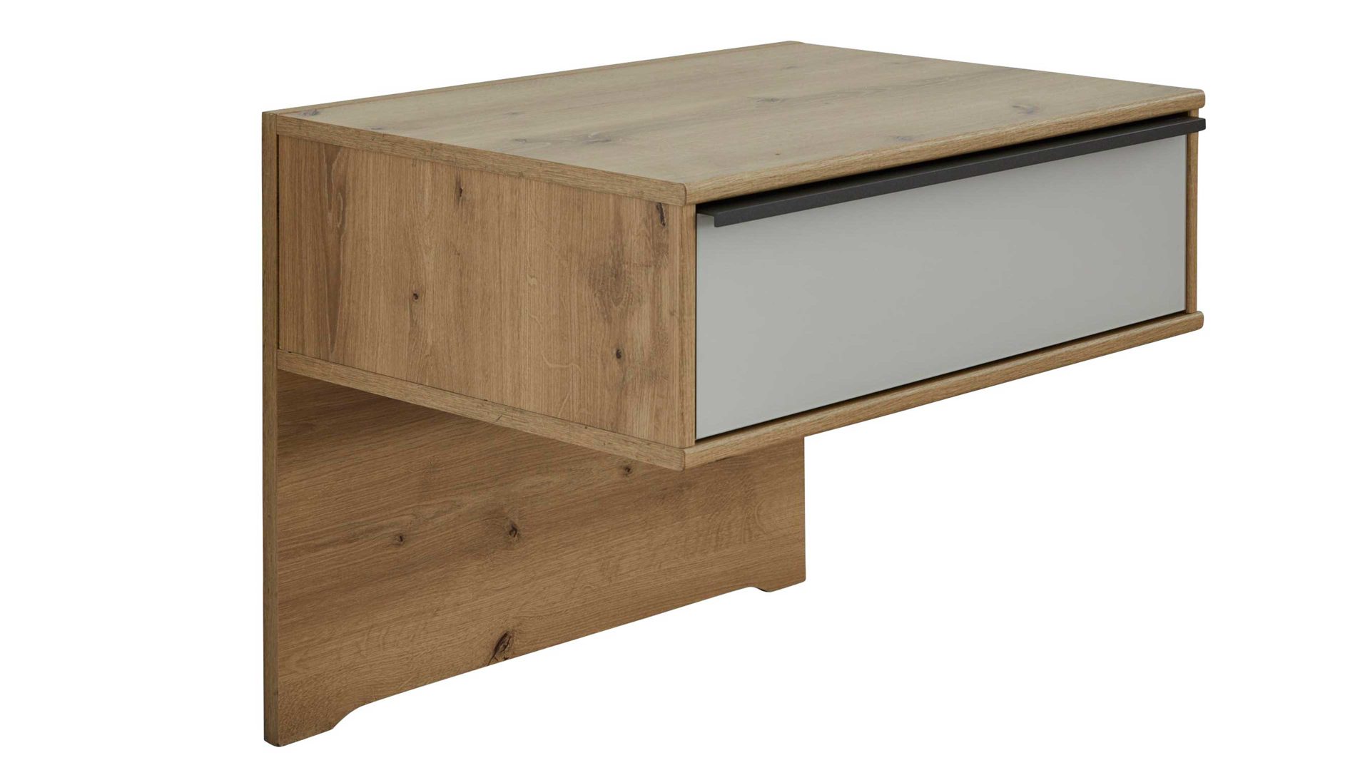 Nachtkommode Interliving aus Holz in Hellgrau Interliving Kleiderschrank Serie 1205 – Nachtkonsole eine Schublade - Champagner & Eiche Bianco
