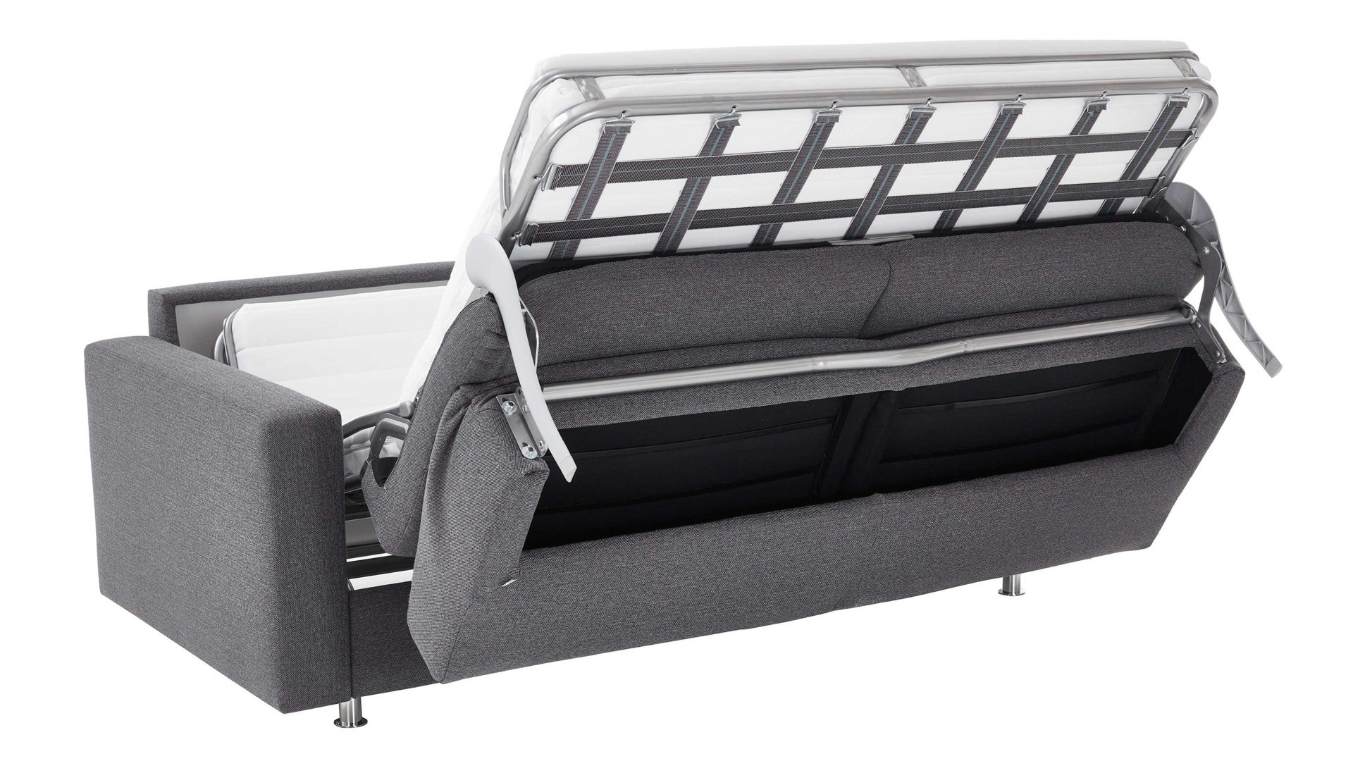 Schlafsofa comfortmaster besser sitzen, liegen, leben aus Stoff in Anthrazit Comfortmaster Messina Funktionssofa - Schlafcouch anthrazitfarbener Webstoff 8-2122 & Chromfüße 84 - Breite ca. 177 cm