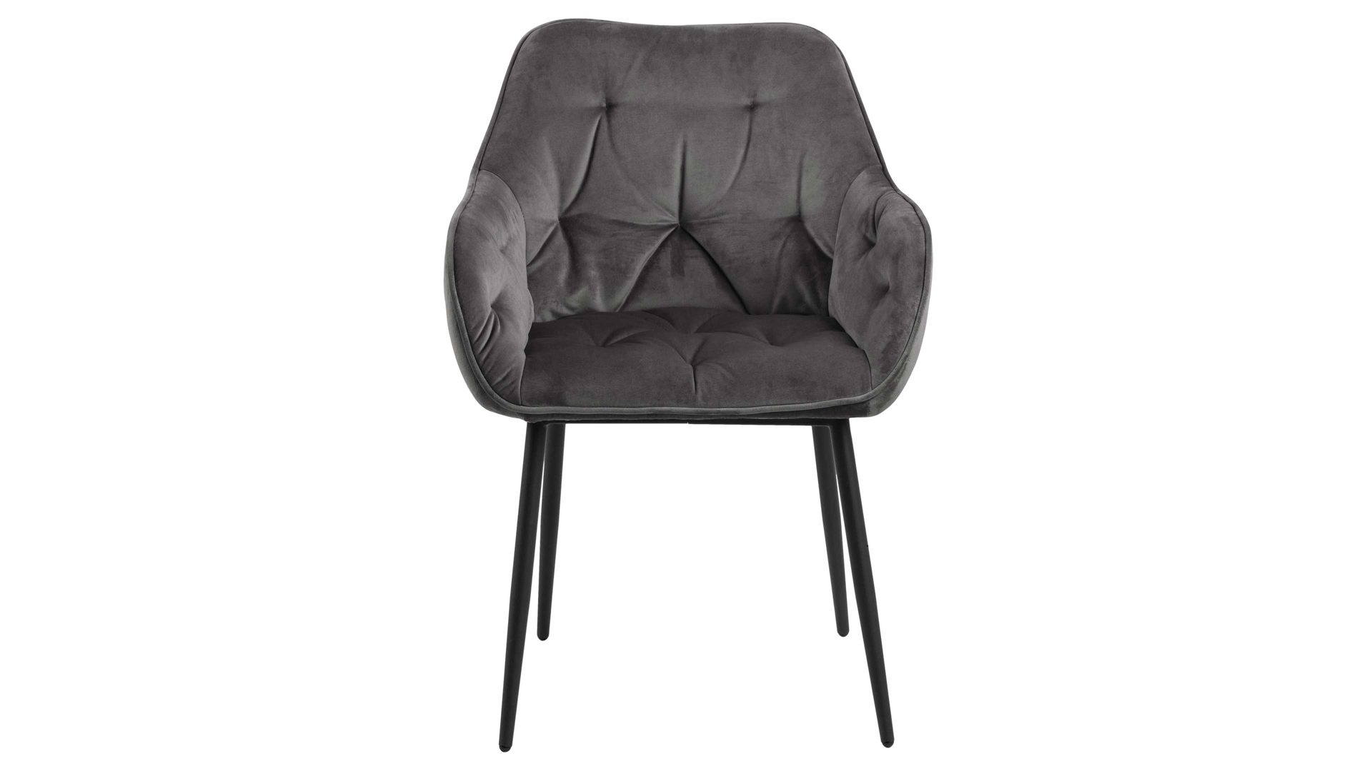 Vierfußstuhl Actona group aus Stoff in Dunkelgrau Armlehnstuhl Brooke dunkelgrauer Samt Vic 28 & schwarzes Metall