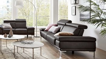 Zweisitzer Interliving aus Leder in Dunkelgrau Interliving Sofa Serie 4251 – Zweisitzer mit Sitztiefenverstellung Breite ca. 190 cm - dunkelgraues Leder Vintage grey & Metallfüße