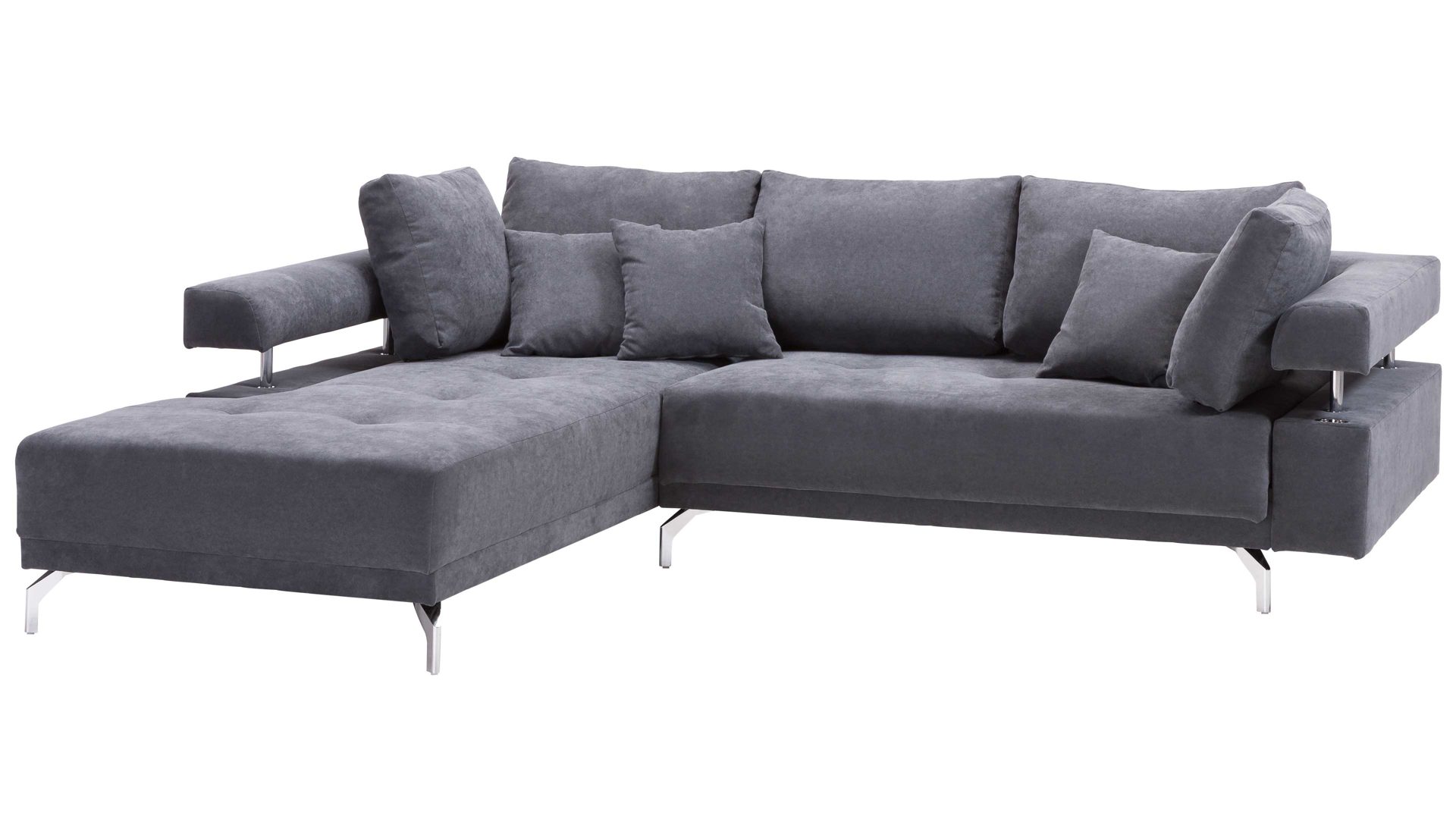 Ecksofa KAWOO aus Stoff in Anthrazit KAWOO Polstermöbel Serie Dream - Funktions-Ecksofa bzw. Polsterecke anthrazitfarbener Bezug Sun 96 & Metallfüße – Stellfläche ca. 224 x 270 cm
