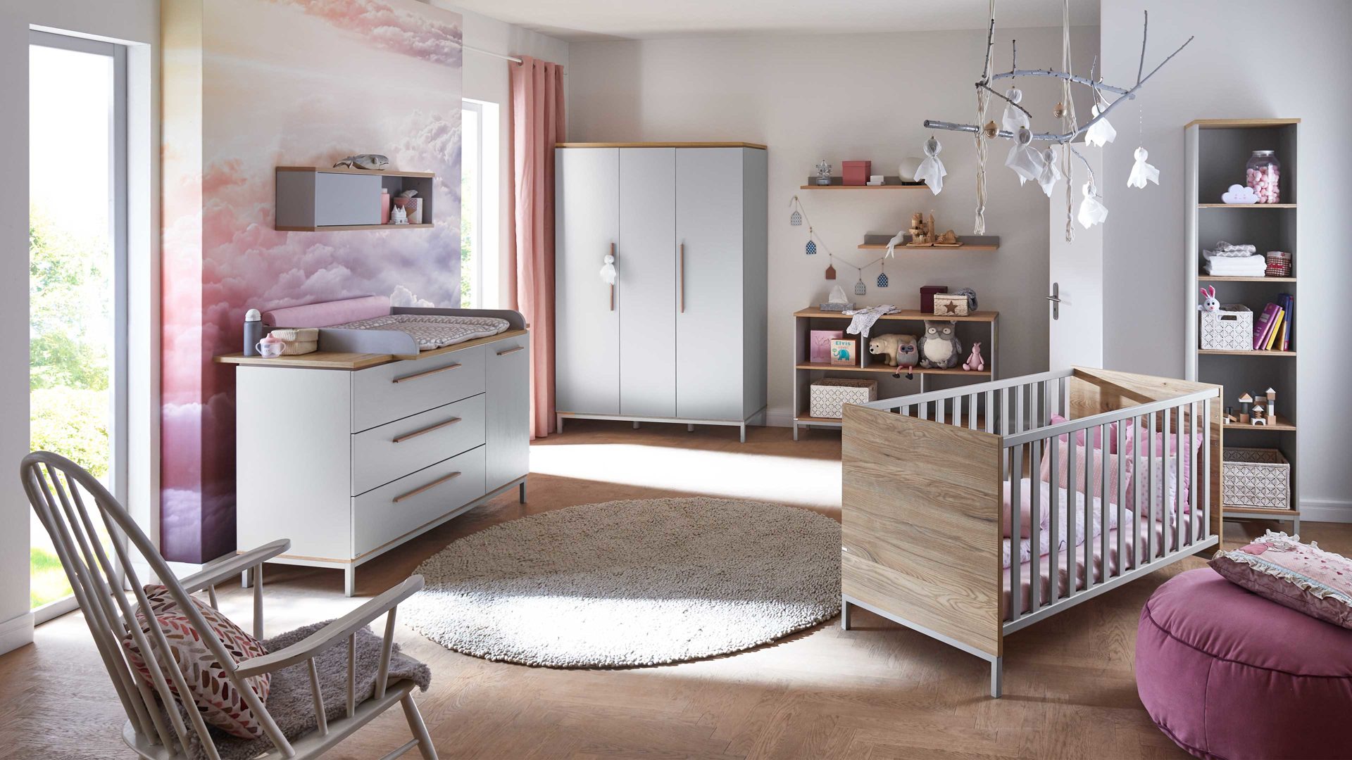 Wickelaufsatz Paidi aus Holz in Hellgrau PAIDI Babyzimmerprogramm Benne - Wickelaufsatz Kieselgrau & Montana Eiche