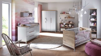 Wandregal Paidi aus Holz in Hellgrau PAIDI Babyzimmerprogramm Benne - Wandregal Kieselgrau & Montana Eiche – Länge ca. 95 cm