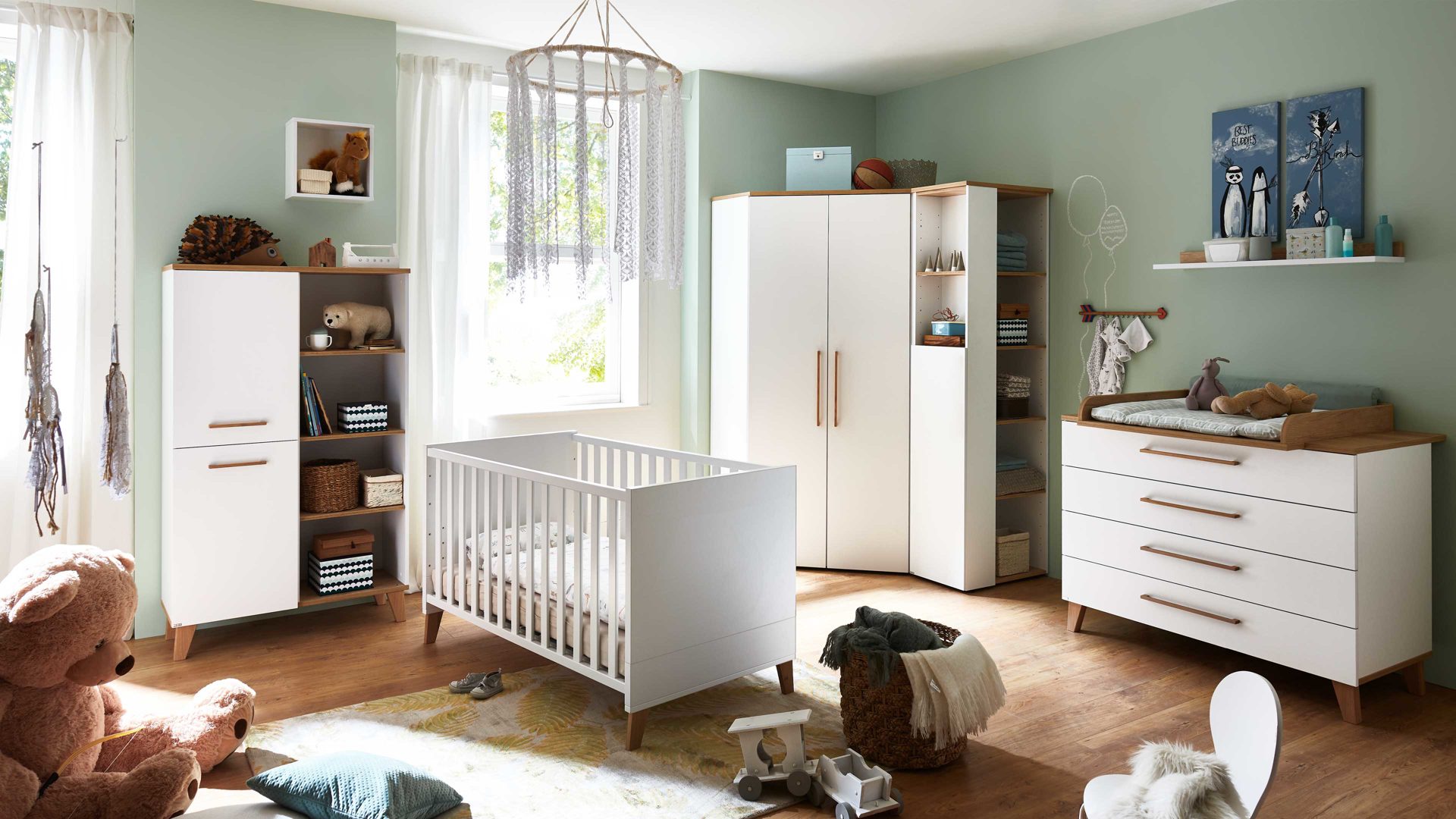 Kleiderschrank Paidi aus Holz in Weiß PAIDI Babyzimmerprogramm Oscar - Kleiderschrank Kreideweiß & Nebraska Eiche – vier Türen, Breite ca. 164 cm