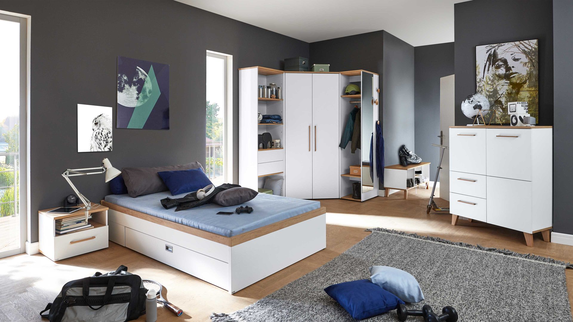 Garderobe Paidi aus Holz in Weiß PAIDI Babyzimmerprogramm Oscar - Garderobe Kreideweiß & Nebraska Eiche – ca. 64 x 206 cm