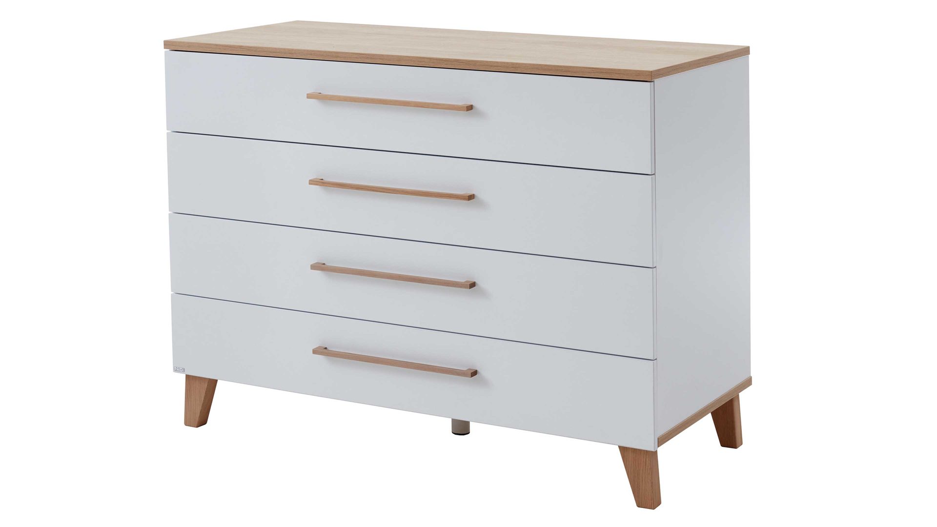 Schubladenkommode Paidi aus Holz in Weiß PAIDI Babyzimmerprogramm Oscar - Schubladenkommode Kreideweiß & Nebraska Eiche – vier Schubladen