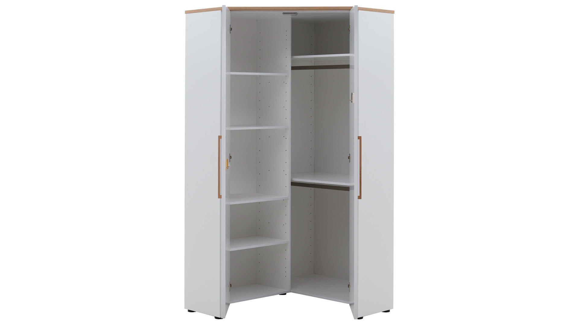 Kleiderschrank Paidi aus Holz in Weiß PAIDI Babyzimmerprogramm Oscar - Eck-Kleiderschrank Kreideweiß & Nebraska Eiche – zwei Türen, Breite ca. 102 cm