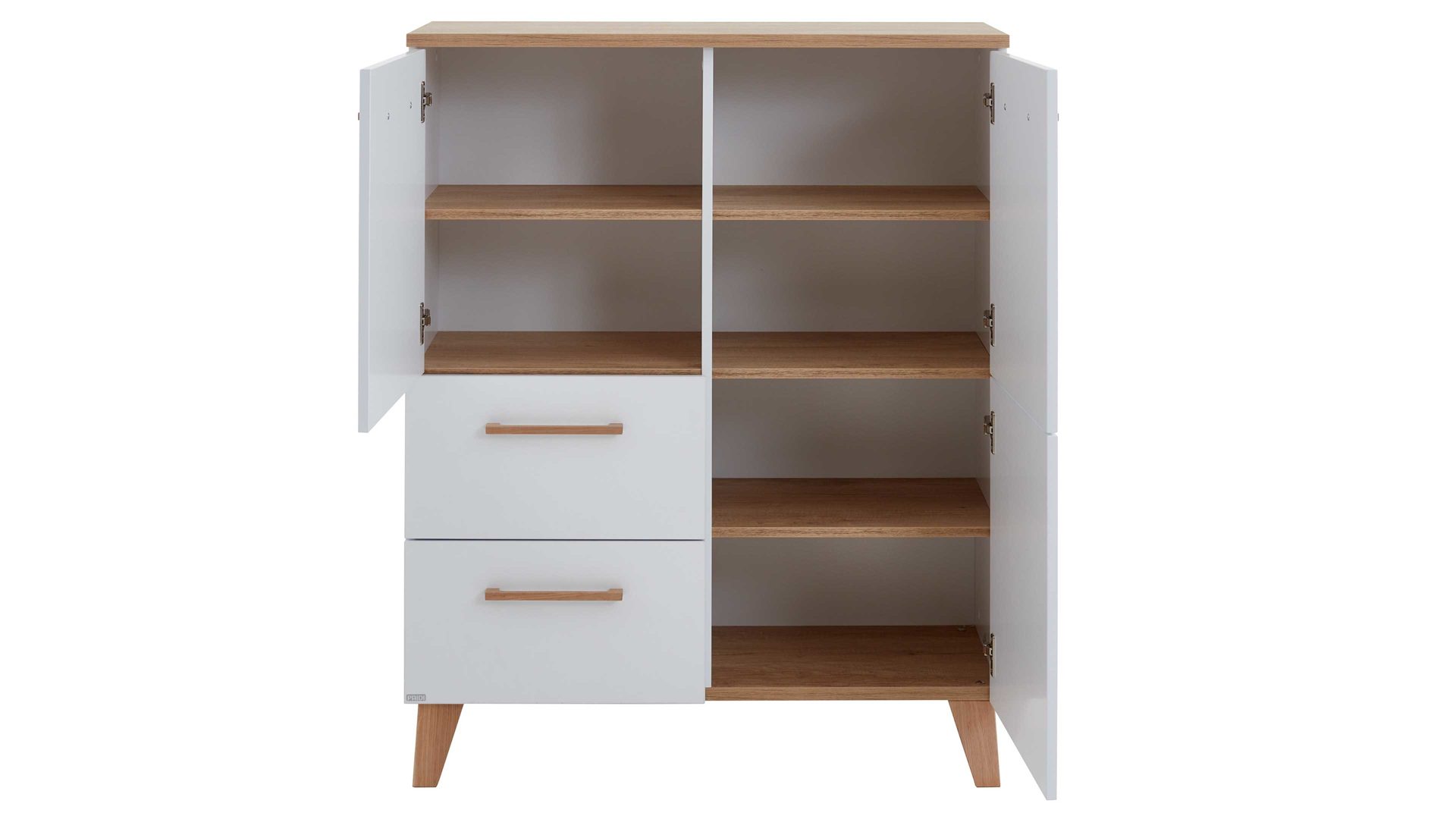 Highboard Paidi aus Holz in Weiß PAIDI Babyzimmerprogramm Oscar - Highboard Kreideweiß & Nebraska Eiche – zwei Türen, zwei Schubladen