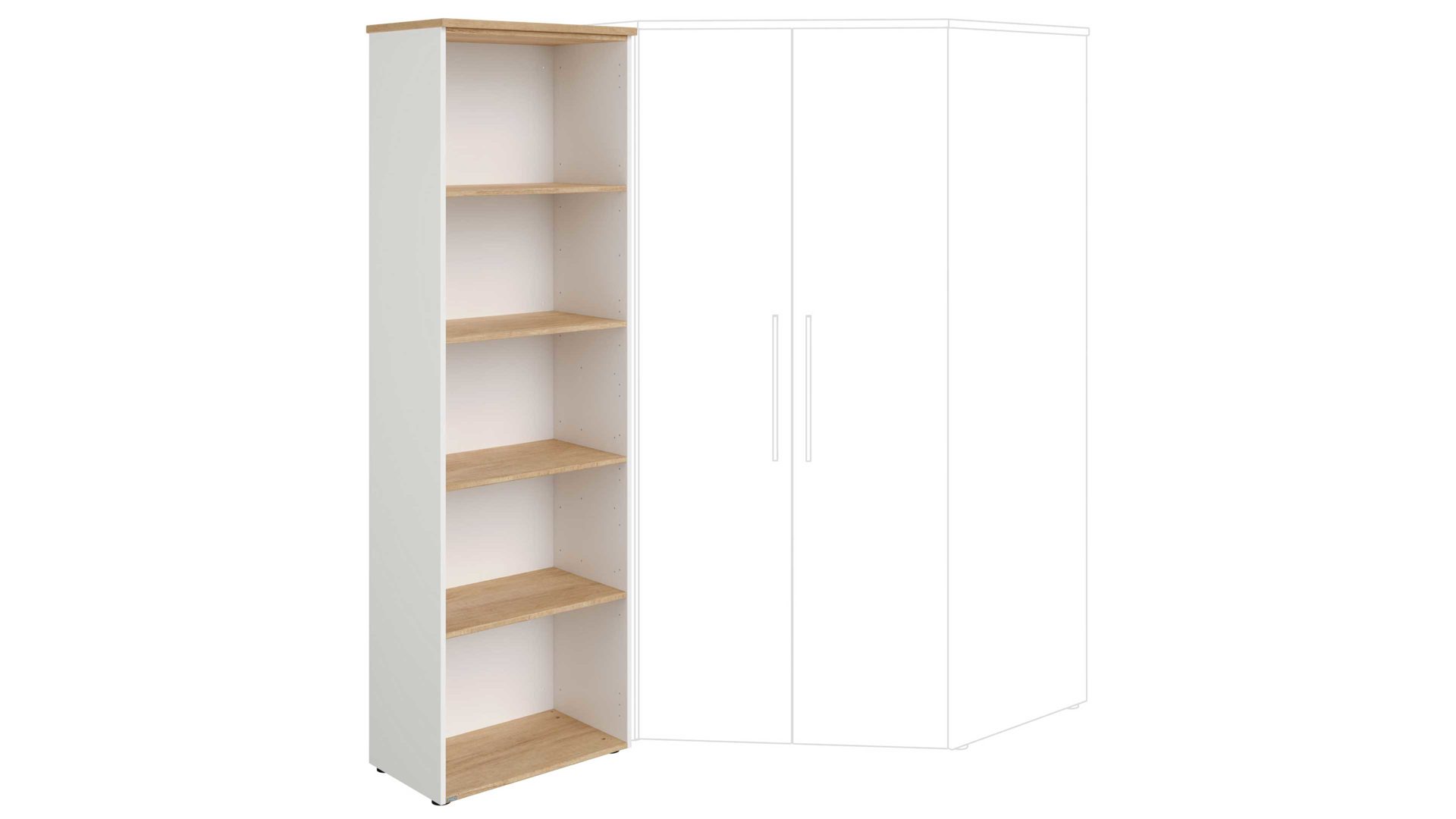 Regal Paidi aus Holz in Weiß PAIDI Jugendzimmerprogramm Oscar - Standregal Kreideweiß & Nebraska Eiche – fünf Fächer, Höhe ca. 206 cm