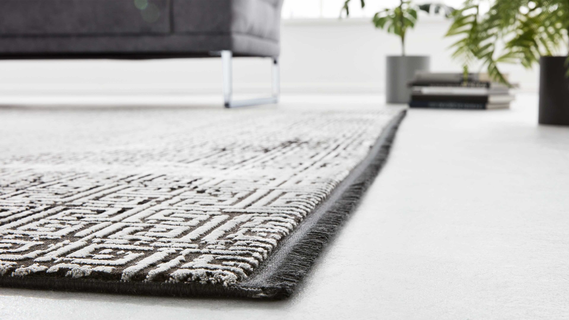 Handwebteppich Interliving aus Mischgewebe in Schwarz Interliving Teppich Serie L-8620 Mischgewebe - ca. 140 x 200 cm