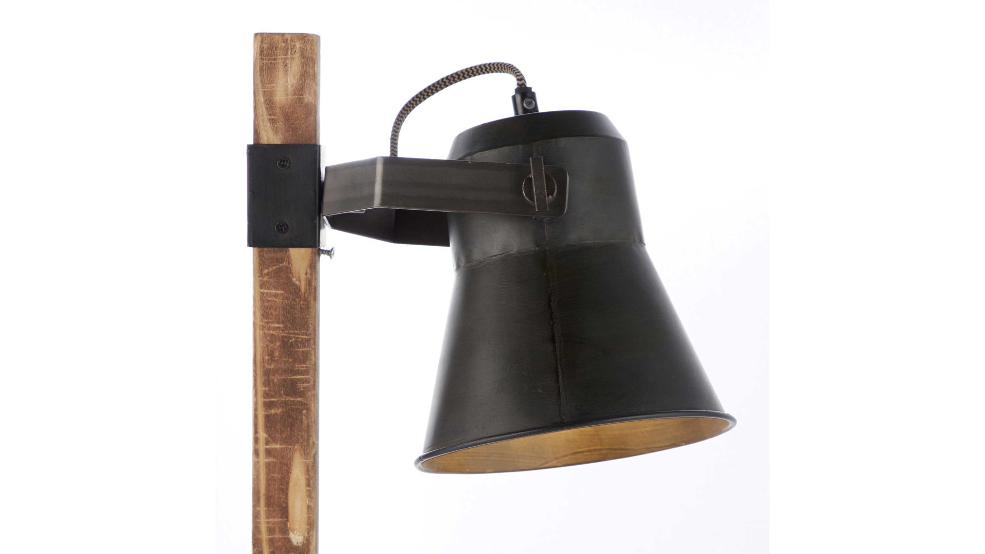 Tischleuchte Brilliant aus Metall in Schwarz Brilliant Tischlampe Plow schwarzer Stahl & Holz – Höhe ca. 55 cm