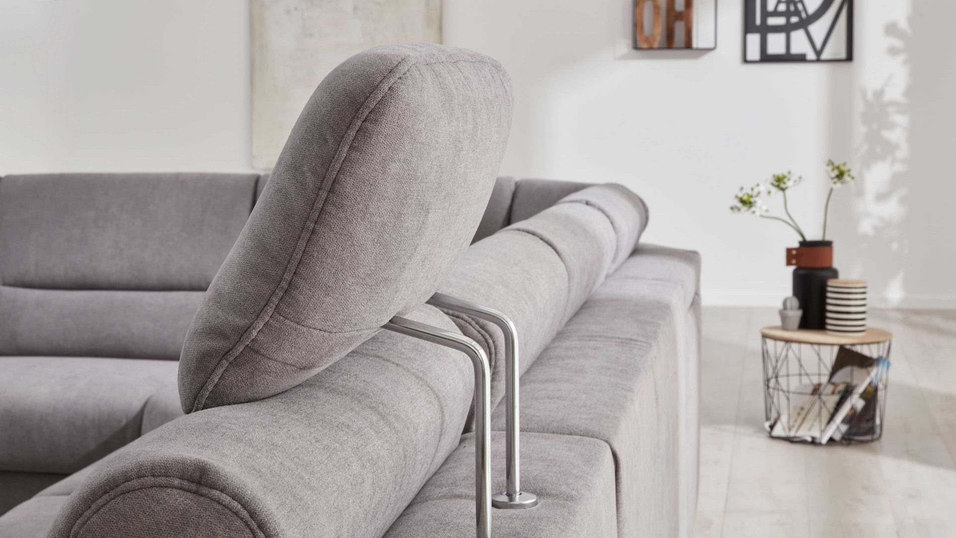 Kopfstütze Interliving aus Stoff in Grau Interliving Sofa Serie 4305 – Comfort-Kopfstütze CKS silberfarbene Chenille Miro