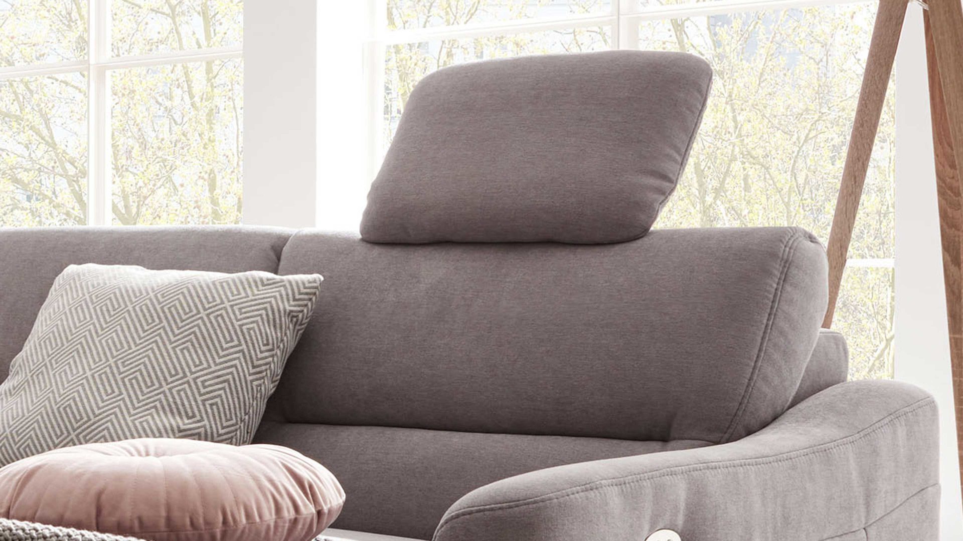 Kopfstütze Interliving aus Stoff in Grau Interliving Sofa Serie 4305 – Comfort-Kopfstütze CKS silberfarbene Chenille Miro