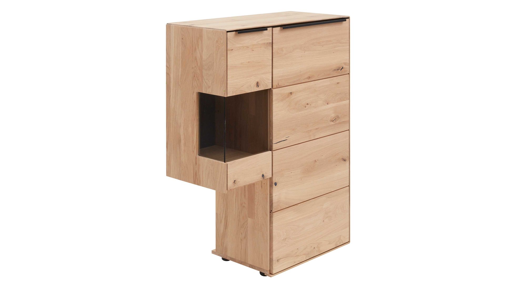 Highboard Interliving aus Holz in Holzfarben Interliving Wohnzimmer Serie 2020 - Highboard 151121 Asteiche bianco & Riss-Eiche – links, zwei Türen