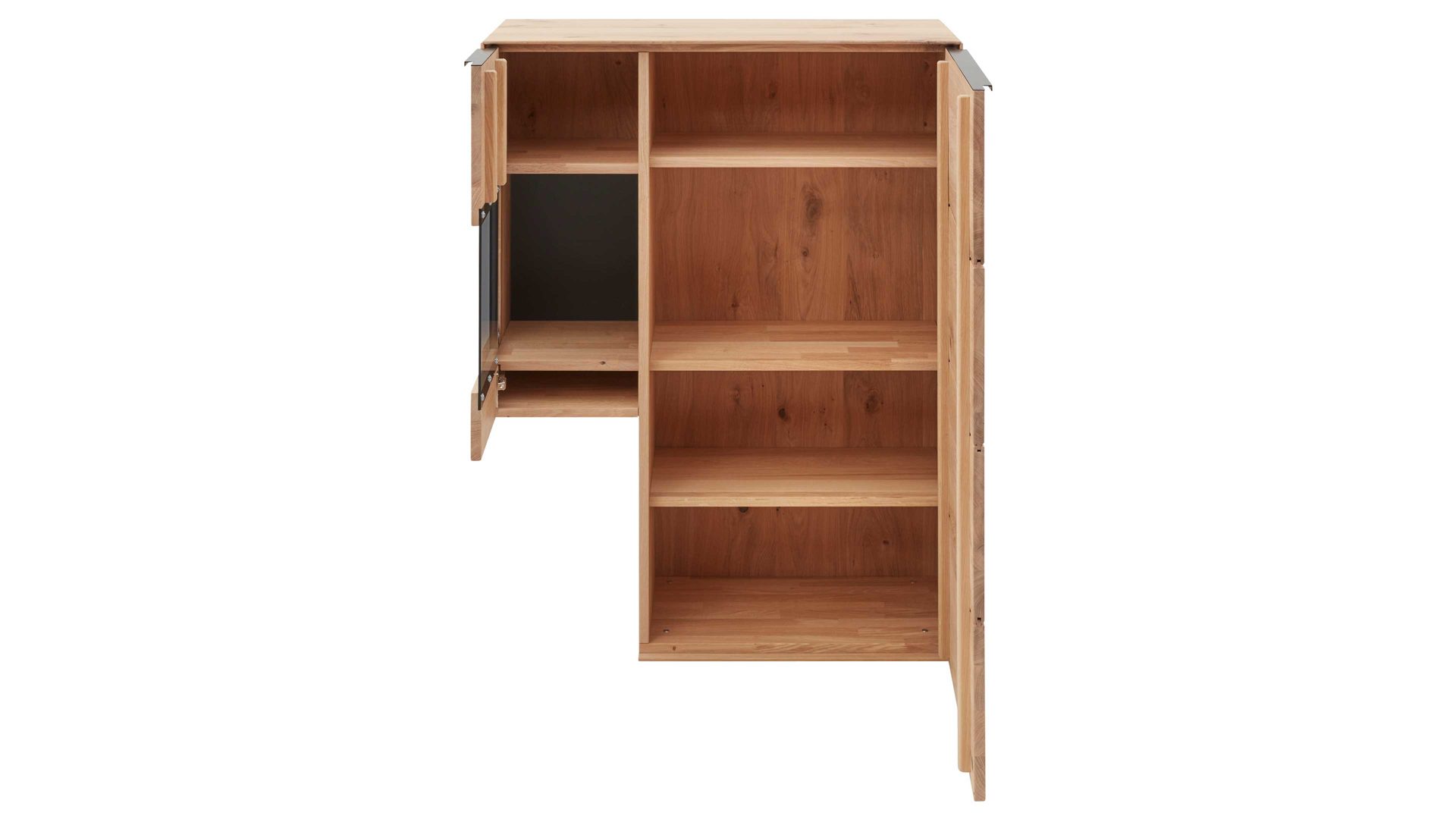 Highboard Interliving aus Holz in Holzfarben Interliving Wohnzimmer Serie 2020 - Highboard 151121 Asteiche bianco & Riss-Eiche – links, zwei Türen