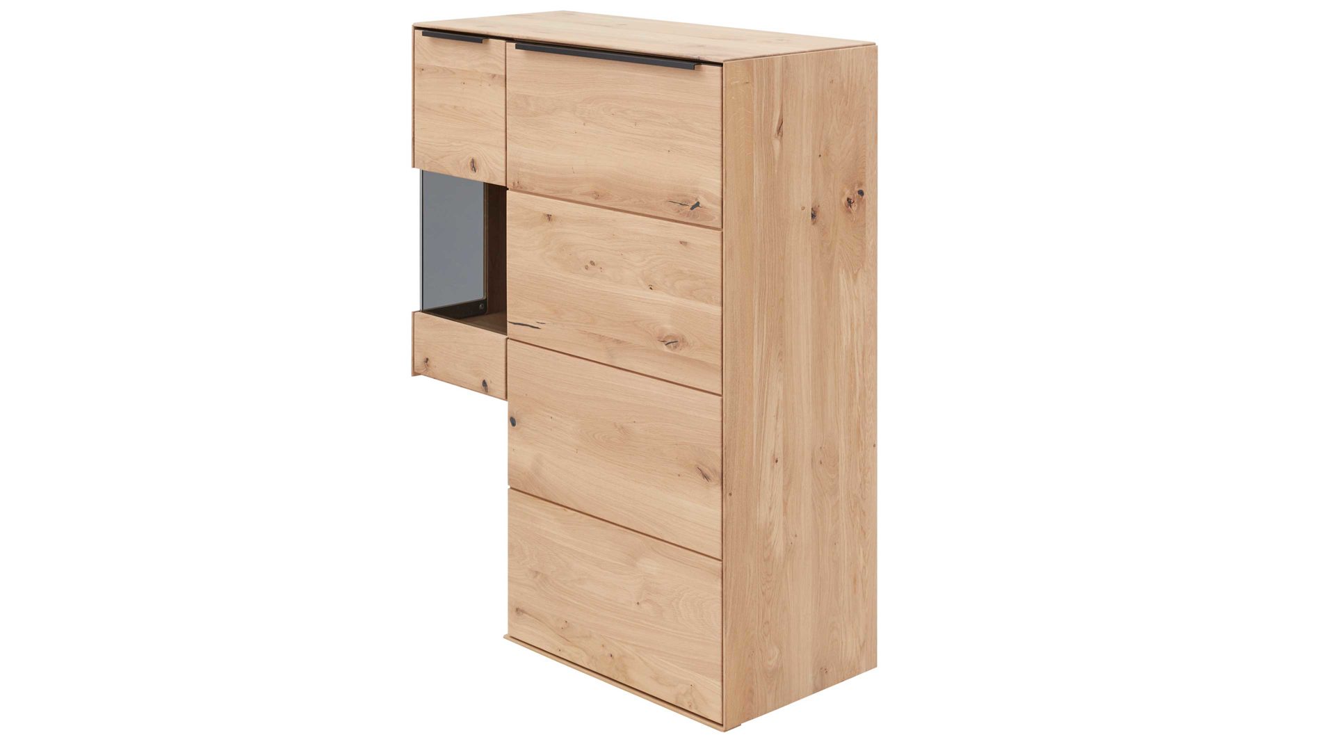 Highboard Interliving aus Holz in Holzfarben Interliving Wohnzimmer Serie 2020 - Highboard 151121 Asteiche bianco & Riss-Eiche – links, zwei Türen
