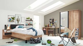 Jugendzimmer Interliving aus Holz in Anthrazit Interliving Jugendzimmer Serie 1701 - Hängekonsole 5753 Schiefer anthrazit & Riss-Eiche - Breite ca. 47 cm