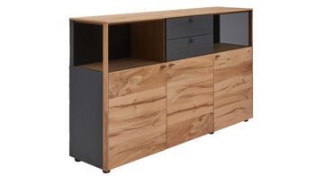 Sideboard Interliving aus Holz in Anthrazit Interliving Esszimmer Serie 5604 - Sideboard V728-0308 Anthrazit  & Eiche rustico- drei Türen, zwei Schubladen