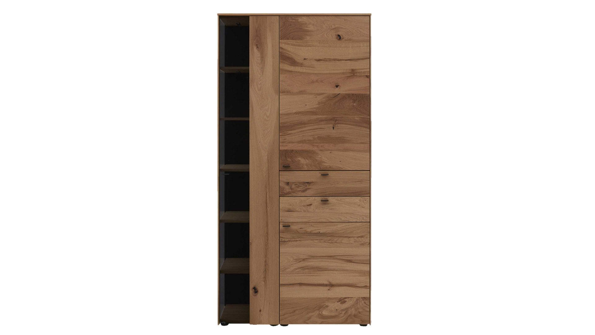 Vitrine Interliving aus Holz in Holzfarben Interliving Esszimmer Serie 5604 - Vitrine V745-0300R Eiche rustico - drei Türen, zwei Schubladen