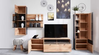 Wohnwand Interliving aus Holz in Holzfarben Interliving Esszimmer Serie 5604 - Wohnwand VI10-0308R Eiche rustico & Anthrazit  - fünfteilig, Breite ca. 365 cm