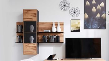 Vitrine Interliving aus Holz in Holzfarben Interliving Esszimmer Serie 5604 - Hängevitrine Eiche rustico & Anthrazit - links, eine Tür