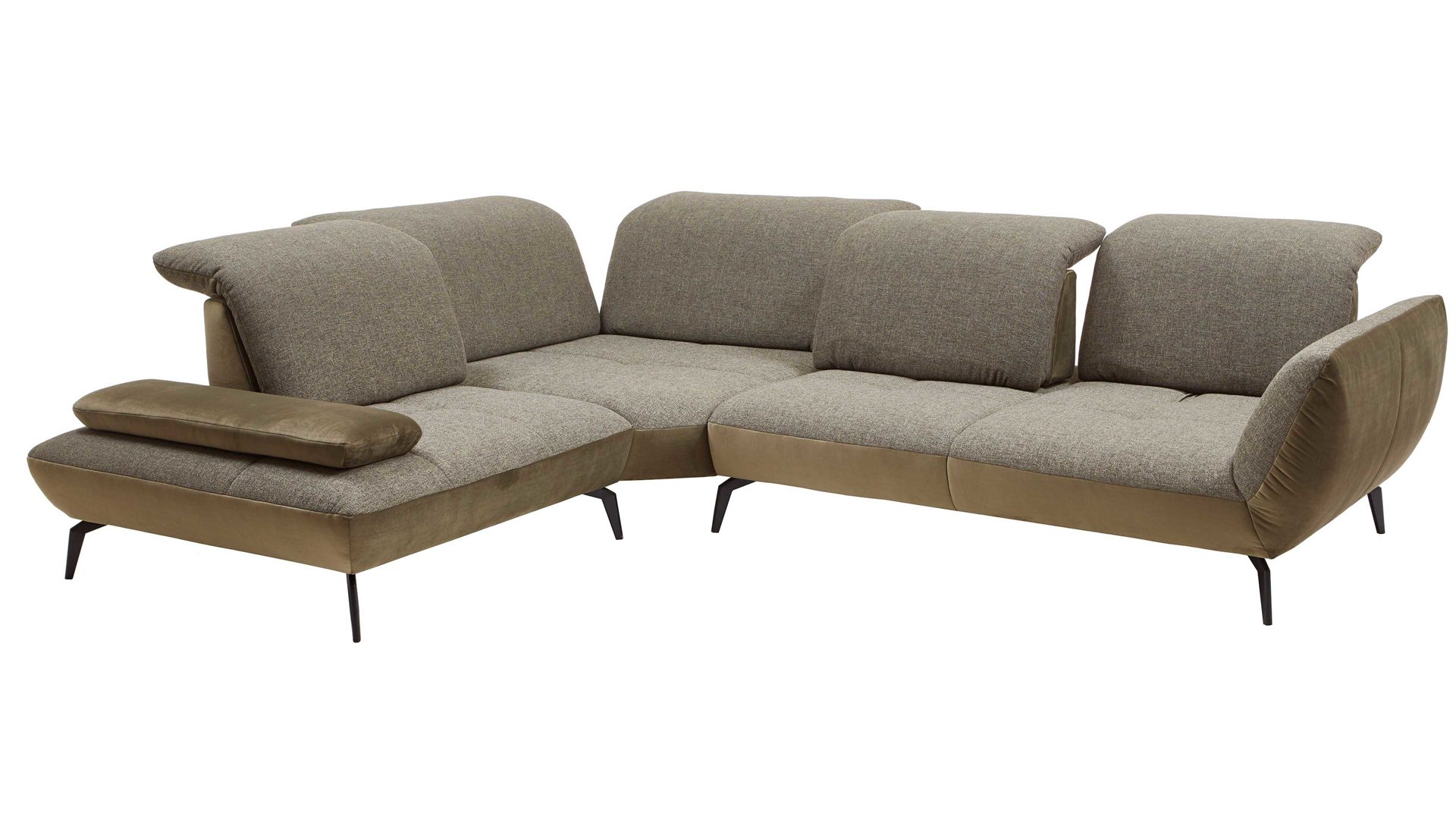 Ecksofa KAWOO aus Stoff in Grün KAWOO Polsterprogramm New Jersey - Ecksofa olivfarbener Bezug Riviera & khakifarbener Bezug Amsterdam – Stellfläche ca. 269 x 329 cm
