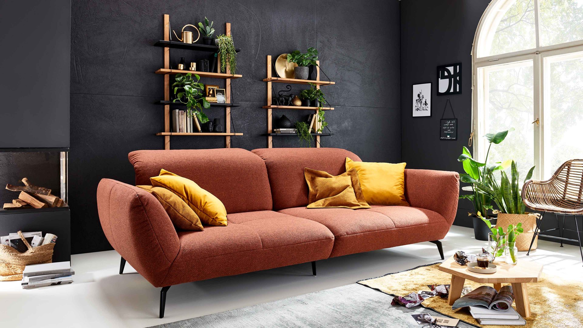 Bigsofa KAWOO aus Stoff in Orange KAWOO Polsterprogramm New Jersey - Megasofa kupferfarbener Bezug Portofino 126 - Breite ca. 260 cm