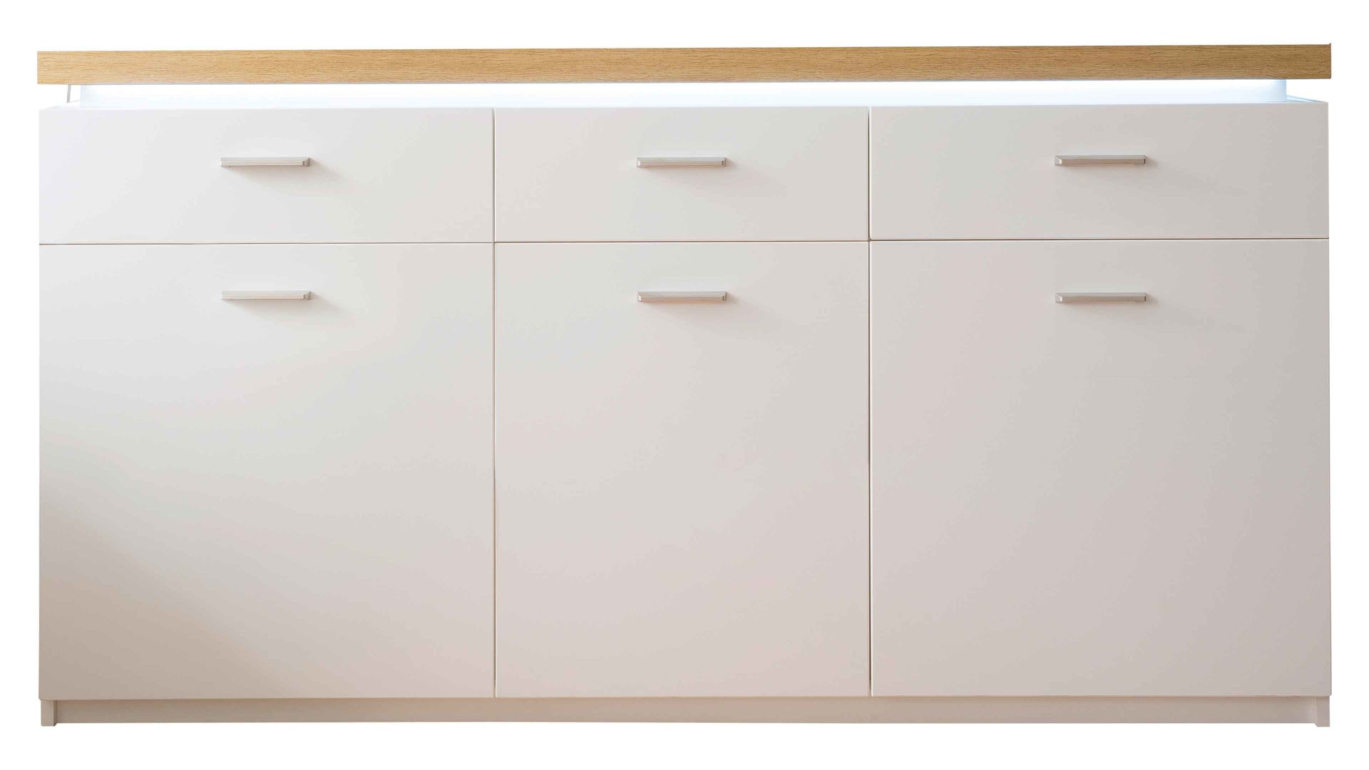 Sideboard Mca furniture aus Holz in Weiß Wohnprogramm Cali - Sideboard 01 Weiß & Wotan Eiche - drei Türen, drei Schubladen, Breite ca. 156 cm