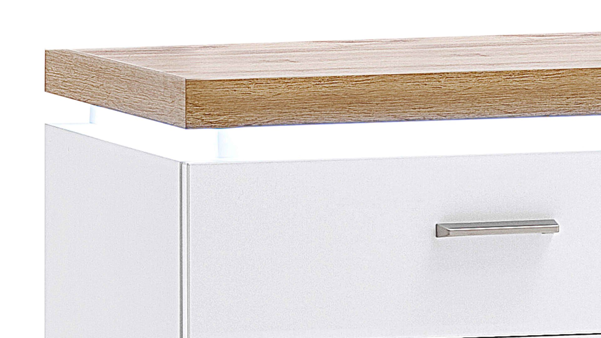 Highboard Mca furniture aus Holz in Weiß Wohnprogramm Cali - Highboard-Vitrine 05 Weiß & Wotan Eiche - drei Türen, Breite ca. 138 cm