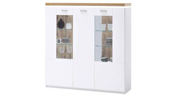 Highboard Mca furniture aus Holz in Weiß Wohnprogramm Cali - Highboard-Vitrine 05 Weiß & Wotan Eiche - drei Türen, Breite ca. 138 cm