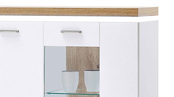 Highboard Mca furniture aus Holz in Weiß Wohnprogramm Cali - Highboard-Vitrine 05 Weiß & Wotan Eiche - drei Türen, Breite ca. 138 cm
