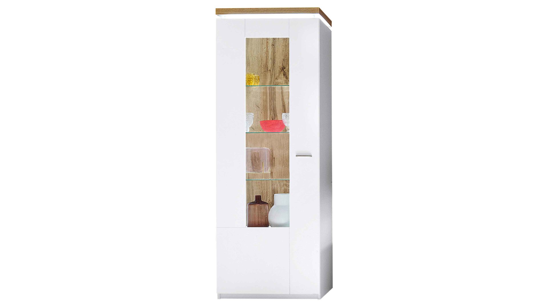 Vitrine Mca furniture aus Holz in Weiß Wohnprogramm Cali - Vitrine 10 Weiß & Wotan Eiche - eine Tür, Breite ca. 70 cm