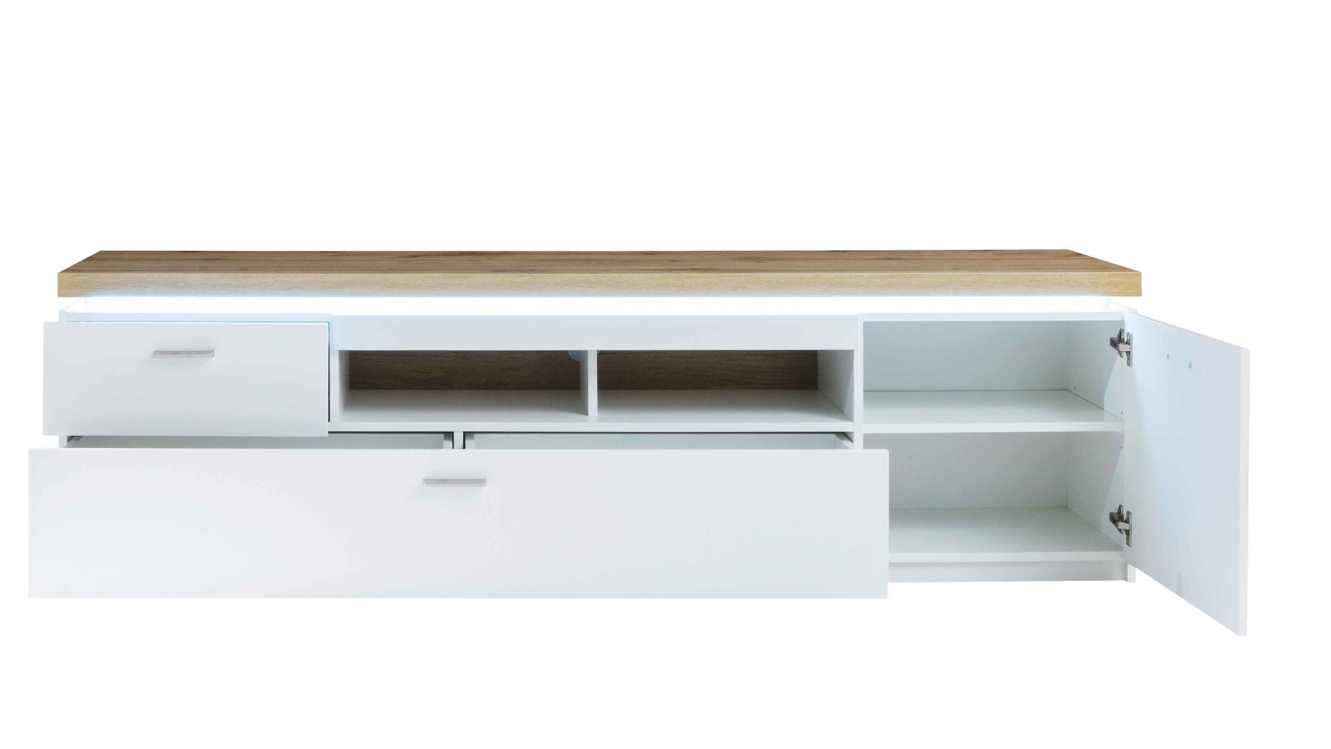 Lowboard Mca furniture aus Holz in Weiß Wohnprogramm Cali - Lowboard 31 Weiß & Wotan Eiche - Breite ca. 195 cm