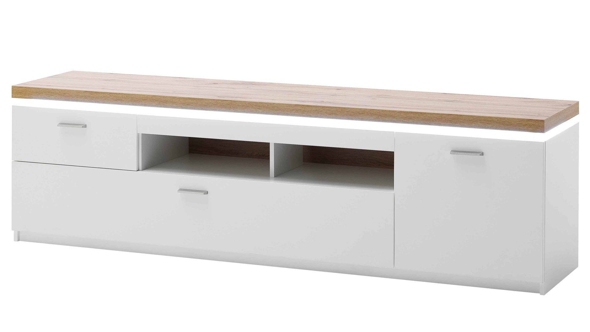 Lowboard Mca furniture aus Holz in Weiß Wohnprogramm Cali - Lowboard 31 Weiß & Wotan Eiche - Breite ca. 195 cm