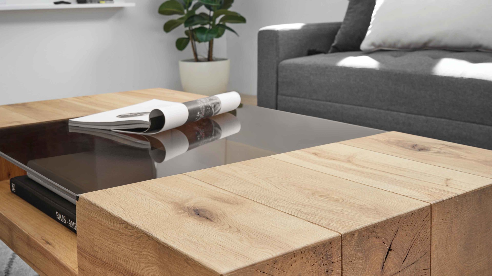 Couchtisch A better place furniture aus Holz in Holzfarben Couchtisch Rewa mit Stauraum Asteiche, Bronze & Edelstahl - ca. 110 x 60 cm