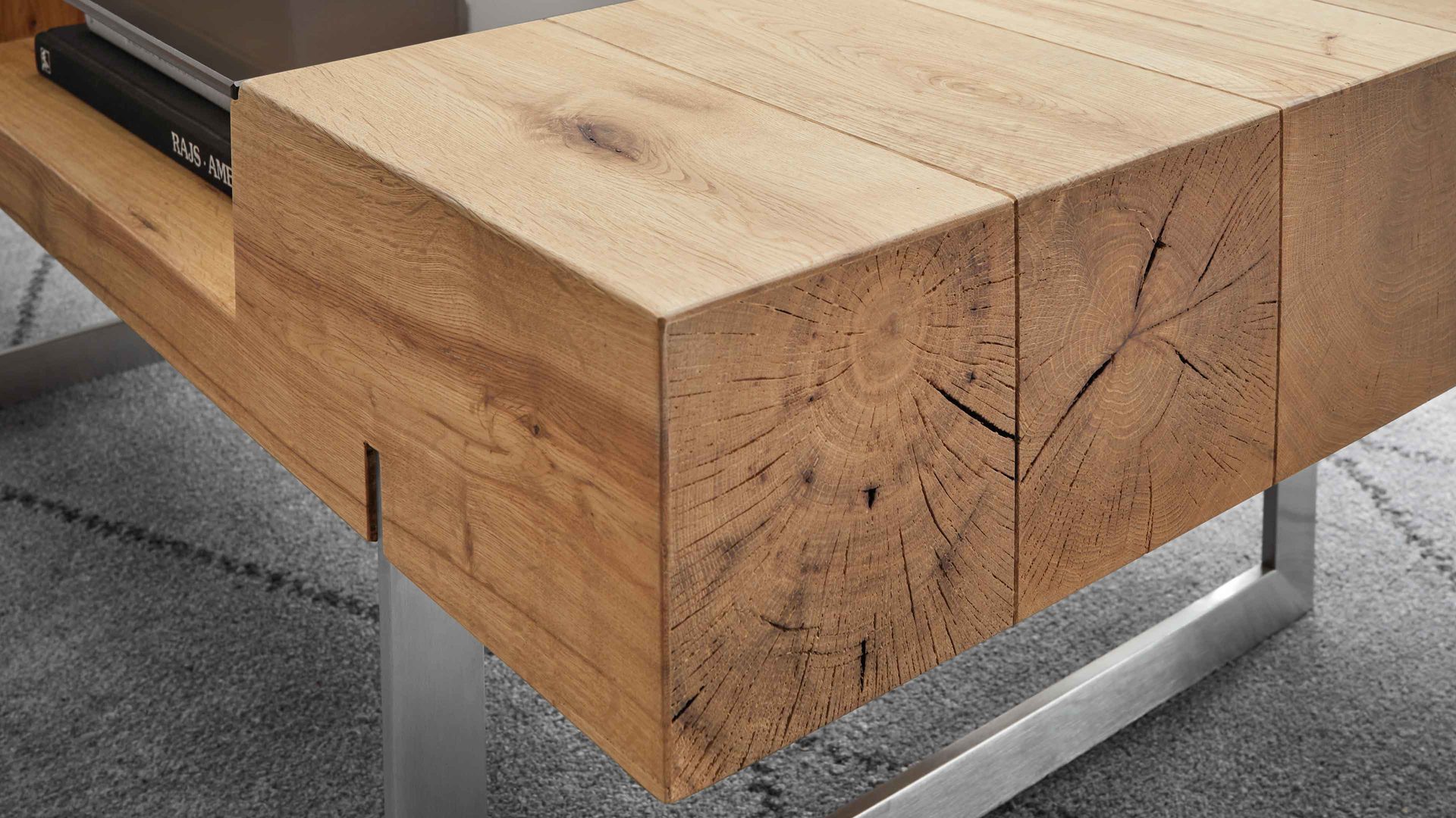 Couchtisch A better place furniture aus Holz in Holzfarben Couchtisch Rewa mit Stauraum Asteiche, Bronze & Edelstahl - ca. 110 x 60 cm