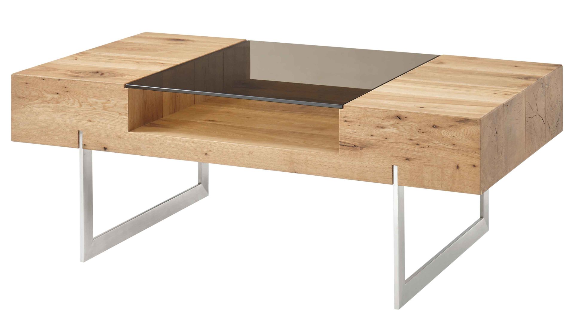 Couchtisch A better place furniture aus Holz in Holzfarben Couchtisch Rewa mit Stauraum Asteiche, Bronze & Edelstahl - ca. 110 x 60 cm