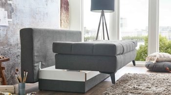 Schlafsofa Restyl aus Stoff in Anthrazit Schlafsofa Talia C anthrazitfarbener Bezug 2-6931 & schwarze Metallfüße