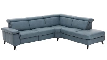 Ecksofa Steinpol polsteria aus Leder in Blau Polsterprogramm Relaxa 6.0 Plus PSG XC - Ecksofa graublaues LongLife-Leder Punch - Stellfläche ca. 270 x 239 cm