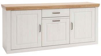 Sideboard Mca direkt aus Holz in Weiß Wohnprogramm Brixen - Sideboard Pinie Aurelio & Grandson Oak - drei Türen, eine Schublade
