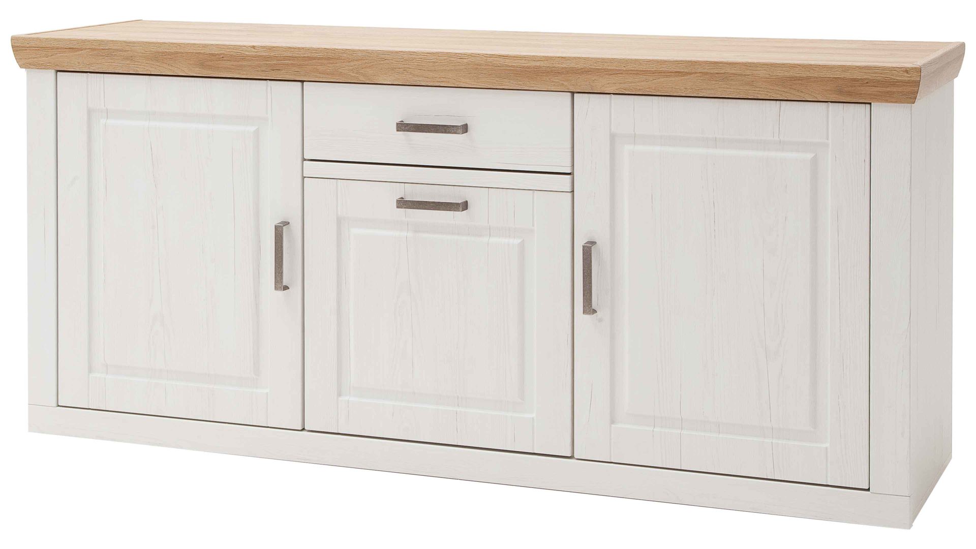 Sideboard Mca furniture aus Holz in Weiß Wohnprogramm Brixen - Sideboard Pinie Aurelio & Grandson Oak - drei Türen, eine Schublade