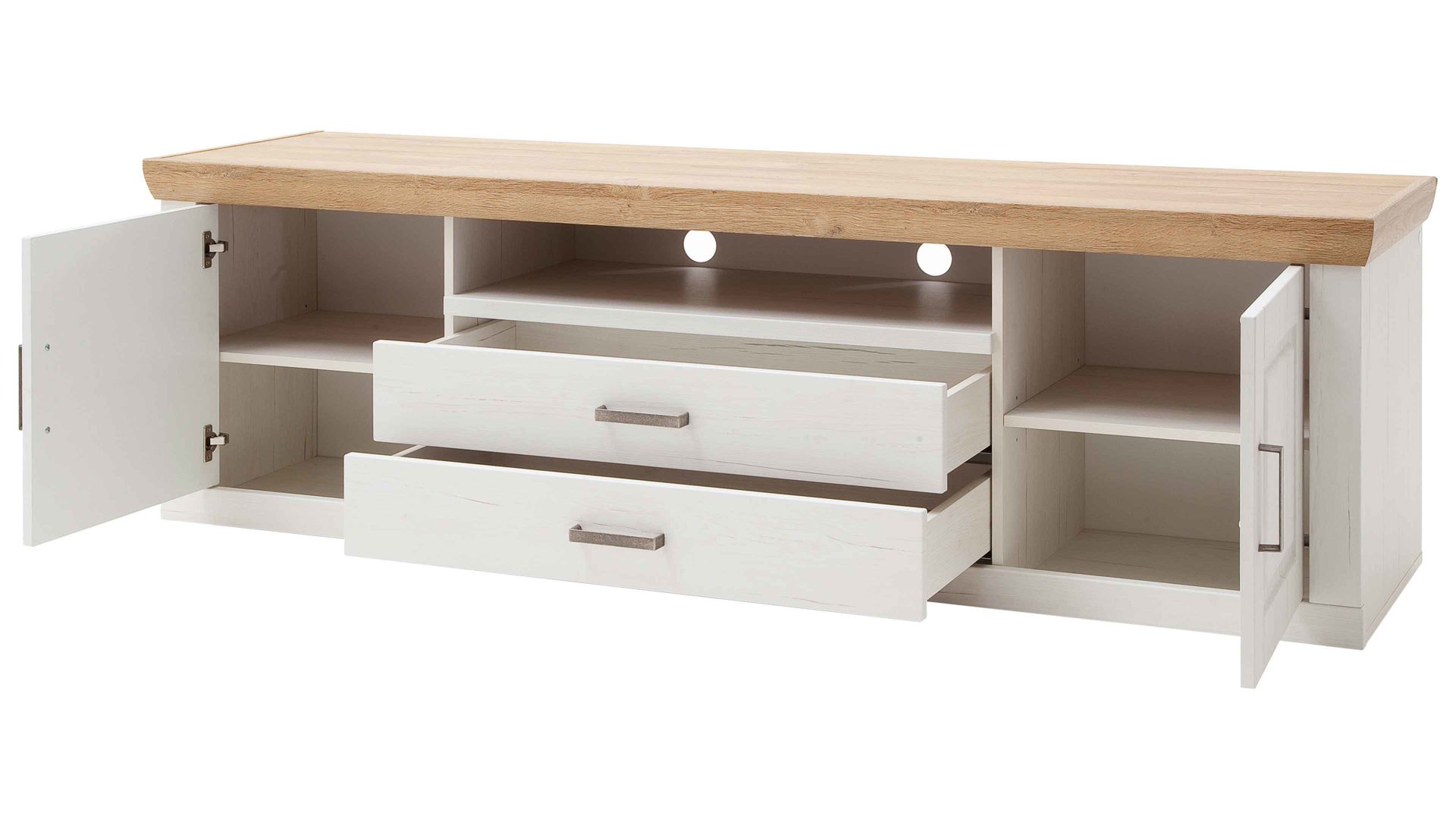 Lowboard Mca furniture aus Holz in Weiß Wohnprogramm Brixen - Lowboard 31 Pinie Aurelio & Grandson Oak - Länge ca. 198 cm