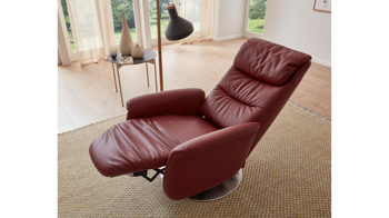 Relaxsessel comfortmaster besser sitzen, liegen, leben aus Leder in Rot Comfortmaster Fernsehsessel 9720 rossofarbenes LongLife-Rusticaleder  & edelstahlfarbener Tellerfuß