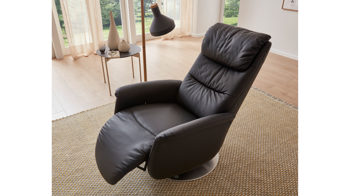 Relaxsessel comfortmaster besser sitzen, liegen, leben aus Leder in Schwarz Comfortmaster Fernsehsessel 9720 teerfarbenes LongLife-Rusticaleder  & edelstahlfarbener Tellerfuß