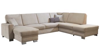 Ecksofa modulmaster aus Stoff in Beige Modulmaster MM-ZE1001 - Wohnlandschaft ecrufarbene Mikrofaser Miro & silberfarbene Füße – Stellfläche ca. 319 x 241 cm